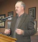 Keith Hindman of Metro Studios presents at Cedar Rapids Public Relations Associates meeting, Nov. 13, 2008